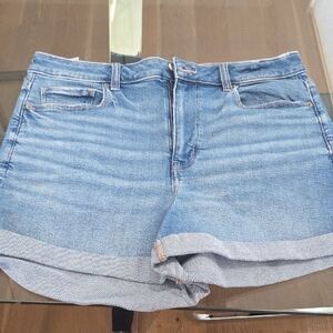 High-Waisted Blue Jean Shorts with Distressed Cuffs